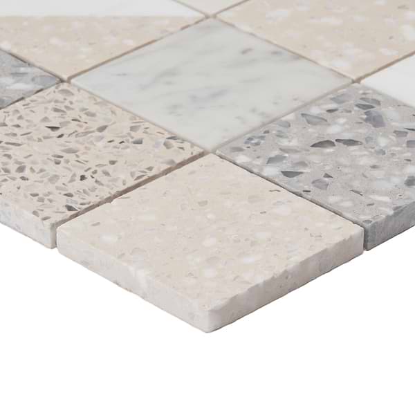 Elizabeth Sutton Artem Swan White & Cream 3x3 Polished & Honed Marble and Terrazzo Mosaic Tile