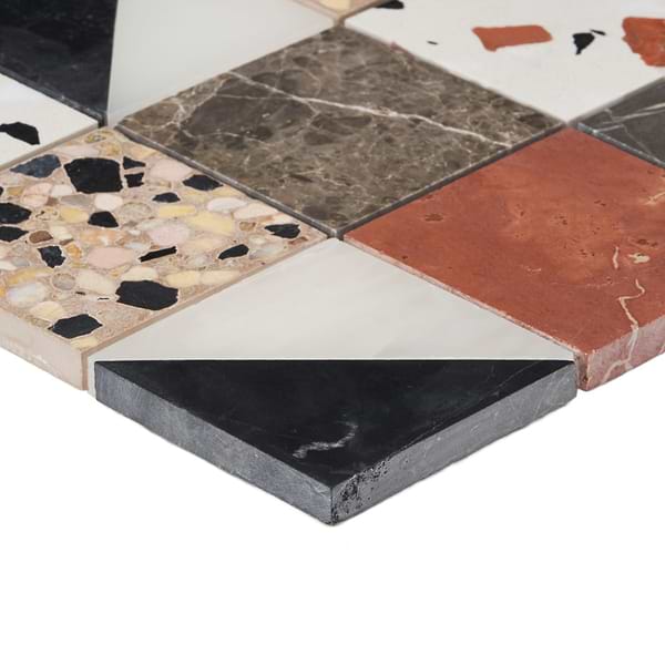 Elizabeth Sutton Artem Wren Terracotta & Gray 3x3 Polished & Honed Marble and Terrazzo Mosaic Tile