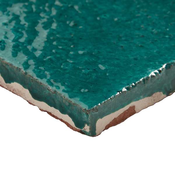 Breeze Tide Turquoise 4" Square Crackled Glossy Terracotta Square Tile