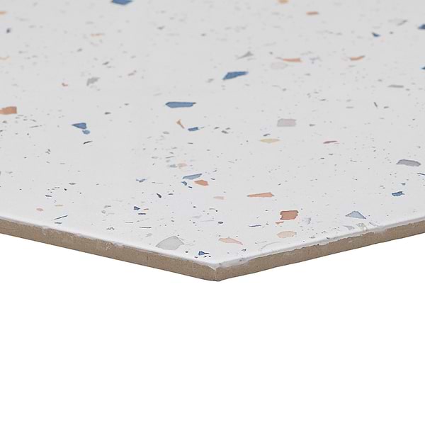 Six Hexagon Multi White 12.5" Terrazzo Look Matte Porcelain Tile
