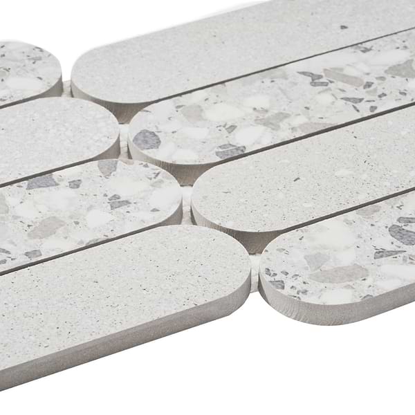 Kobe Fin Ice White 2x8 Terrazzo Look Matte Porcelain Mosaic Tile