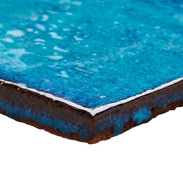 Emery Blue 4x4 Square Handmade Crackled Glossy Terracotta Tile
