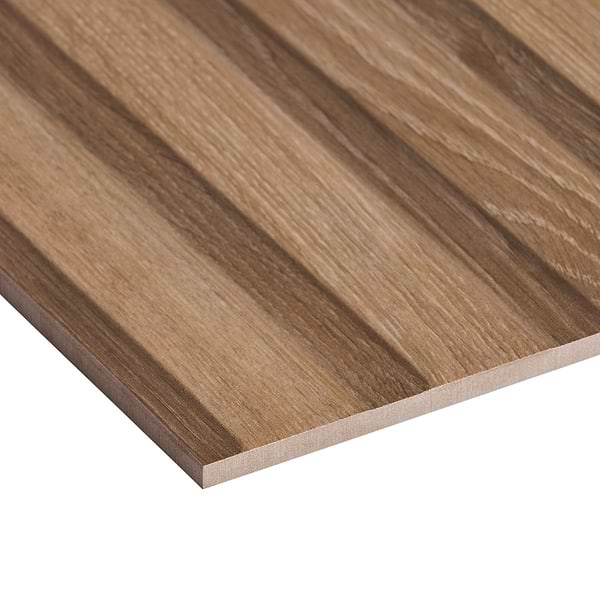 Nobu Ribbon Roble Brown 24x48 Wood Look Matte Fluted Porcelain Tile