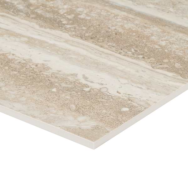 Romani Travertine Hazelnut Beige 3D Textured Veining 24x48 Stone Look Satin Porcelain Tile