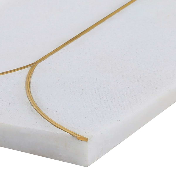 Calypso 3D Carved Bianco White Brass Inlay 8x16 Textured Honed Marble Limestone Tile