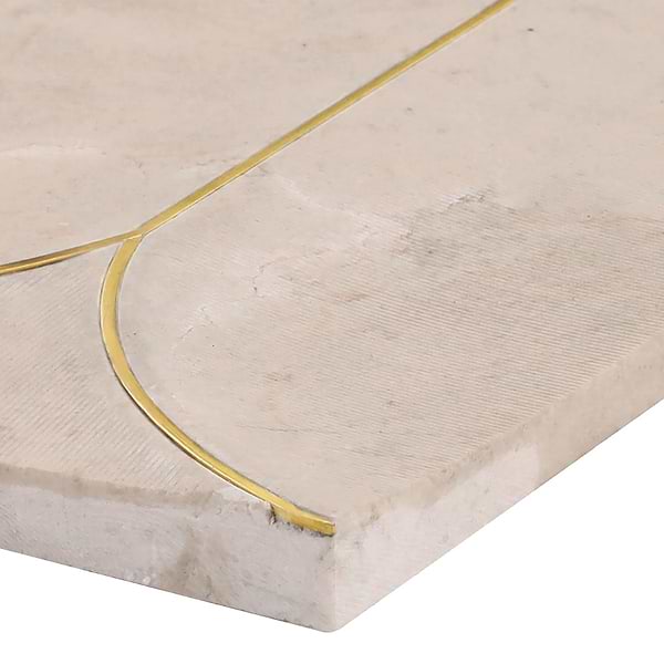 Calypso 3D Carved Crema Marfil Beige with Brass Inlay 8x16 Honed Marble Limestone Tile