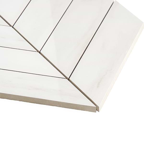DreamStone Dolomite Snow 2x8 Chevron Polished Porcelain Mosaic