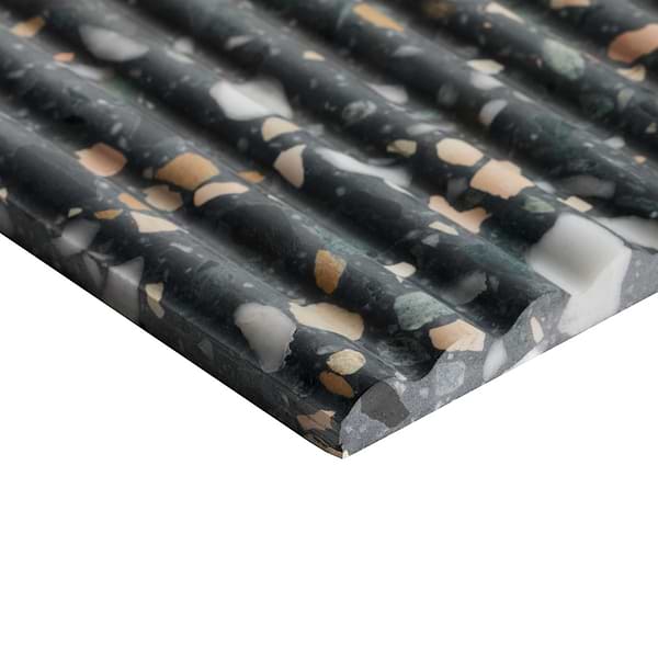 Terrazzo Italy Fluted Cava Notte Black Honed Terrazzo Tile