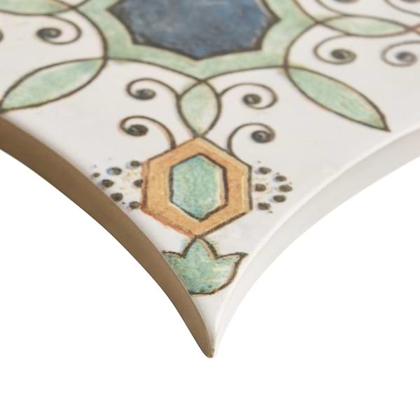 Raval Peach Terracotta 3x8 Petal and 6x6 Kite with Deco Carlota Multicolor Kite Matte Porcelain Tile