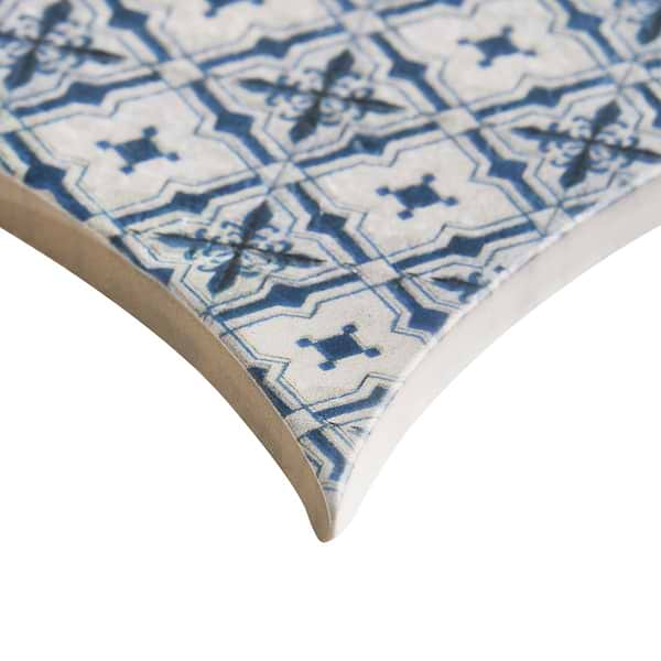 Raval Denim Blue 3x8 Petal and 6x6 Kite with Deco Juliana Blue Kite Matte Porcelain Tile