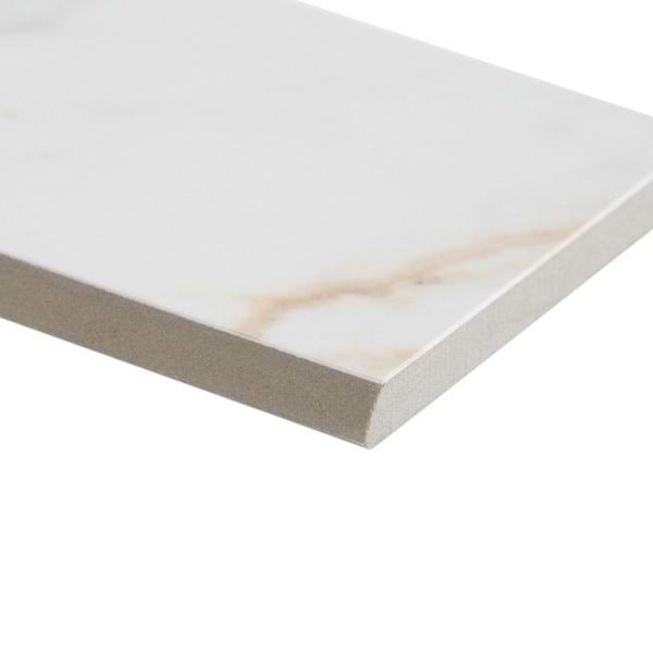 Calacatta Macchia White Gold 3x24 Marble Look Matte Porcelain Bullnose
