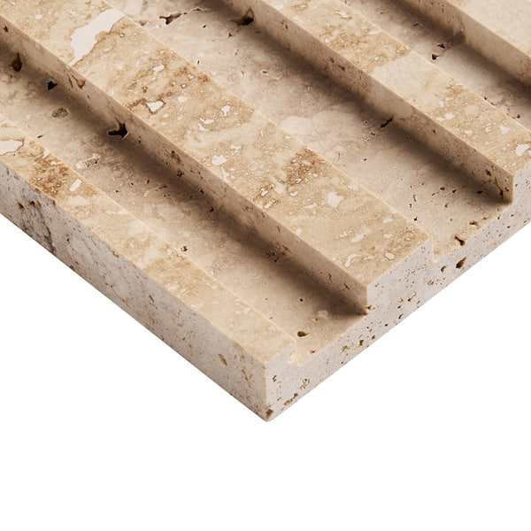 Stonework Barcode Ivory Travertine Premium 12x24 3D Vein Cut Polished + Honed Tile
