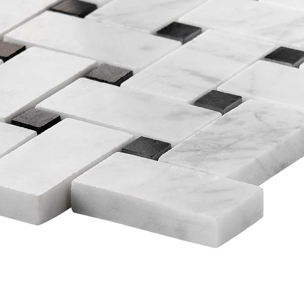 Trenza Basket Weave Carrara Marble Polished Mosaic Tile