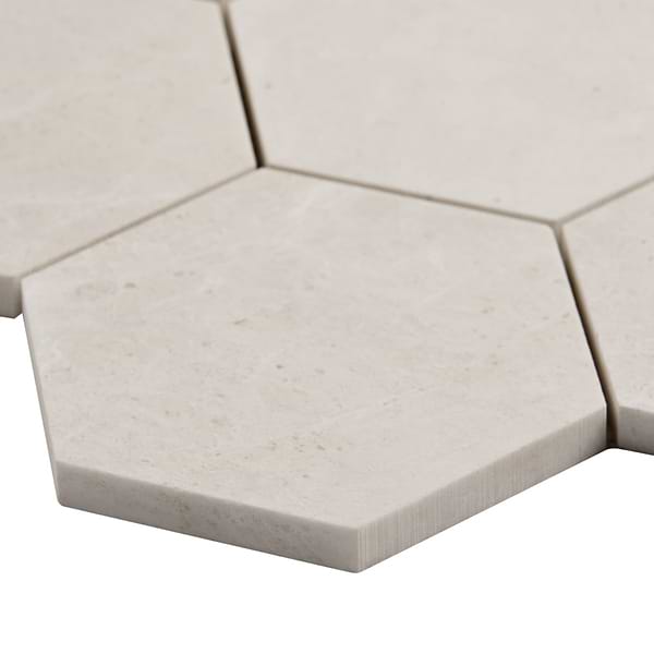 Vanilla Warm White 4” Hexagon Polished Marble Mosaic Tile