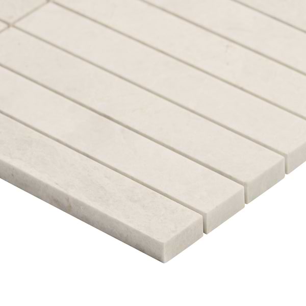 Vanilla Warm White 1x6 Stacked Polished Marble Mosaic Tile