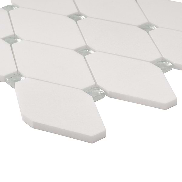 Reflection White Thassos 3x5 Diamond & Mirror Polished Marble & Glass Mosaic Tile