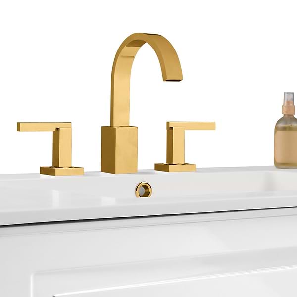 Alma White 42" Vanity with Gold Legs & Knobs with Integrated White Solid Surface Top