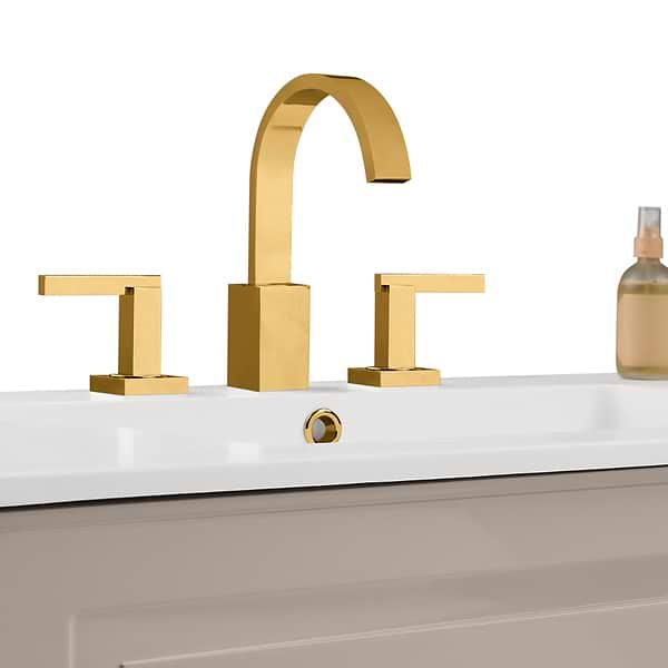 Alma Taupe 30" Vanity with Gold Legs & Knobs with Integrated White Solid Surface Top
