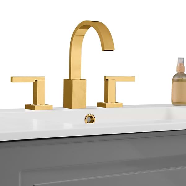 Alma Gray 42" Vanity with Gold Legs & Knobs with Integrated White Solid Surface Top