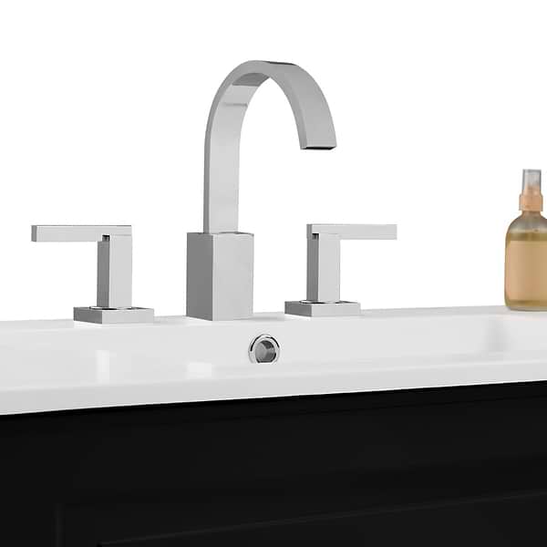Alma Black 42" Vanity with Chrome Legs & Knobs with Integrated White Solid Surface Top