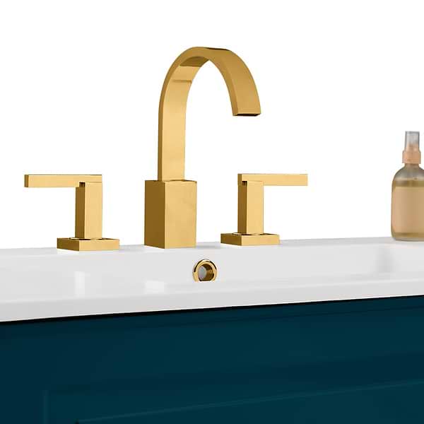 Alma Turquoise 42" Vanity with Gold Legs & Knobs with Integrated White Solid Surface Top