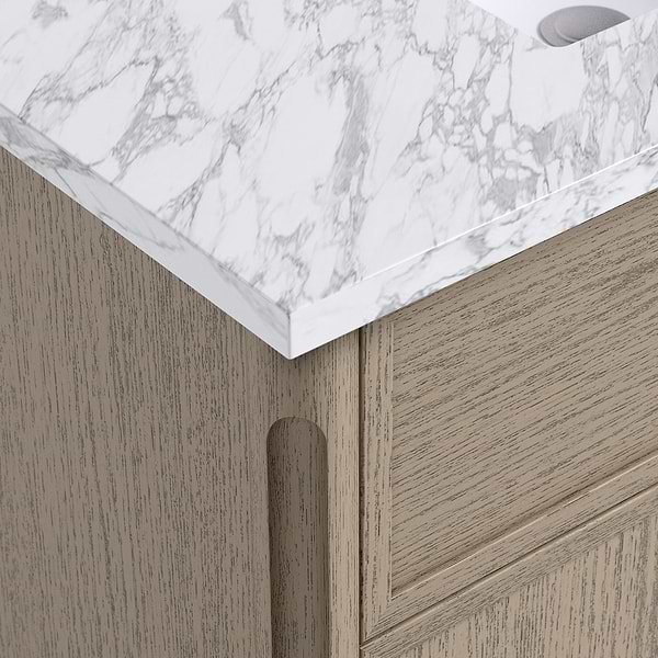 Ashford Greige Ash 36" Single Vanity with Carrara Marble Top by TileBar Studio Vanities, View 3, open zoomed image