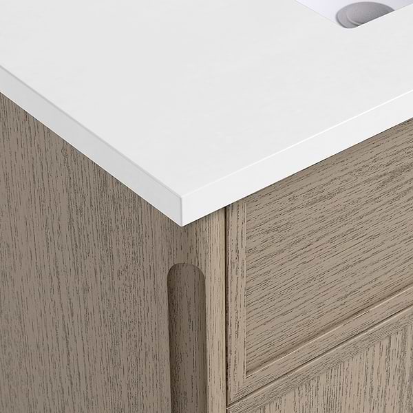 Ashford Greige Ash 36" Single Vanity with White Quartz Top by TileBar Studio Vanities, View 3, open zoomed image