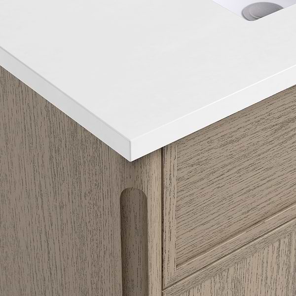 Ashford Greige Ash 60" Double Vanity with White Quartz Top by TileBar Studio Vanities, View 3, open zoomed image