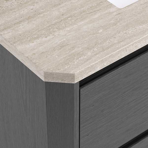 Dalton Ebony Oak 48" Single Vanity with Romano Travertine Top by TileBar Studio Vanities, View 3, open zoomed image
