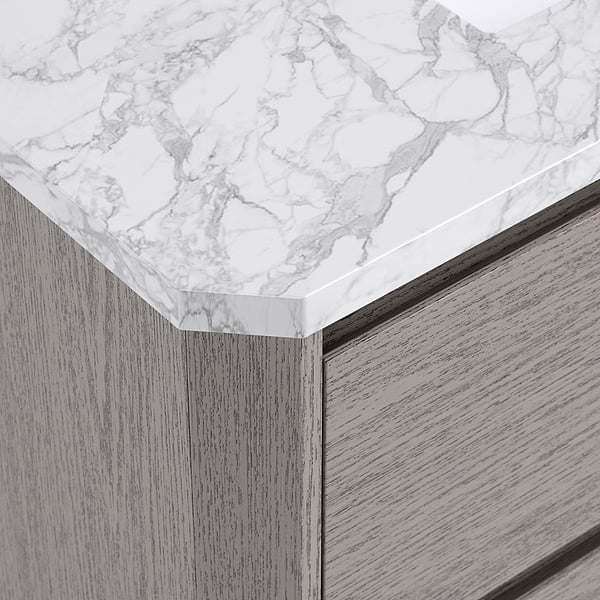 Dalton Steel Oak 36" Single Vanity with Carrara Marble Top by TileBar Studio Vanities, View 3, open zoomed image