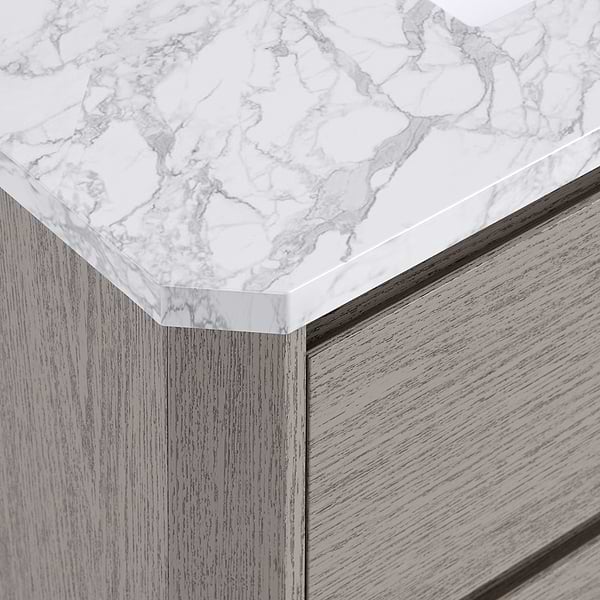 Dalton Steel Oak 60" Double Vanity with Carrara Marble Top by TileBar Studio Vanities, View 3, open zoomed image