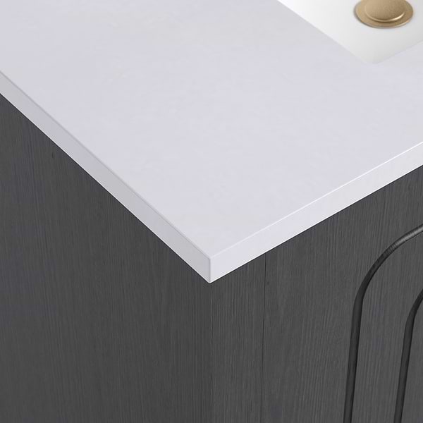 Emett Ebony Oak 36" Single Vanity with White Quartz Top by TileBar Studio Vanities, View 3, open zoomed image