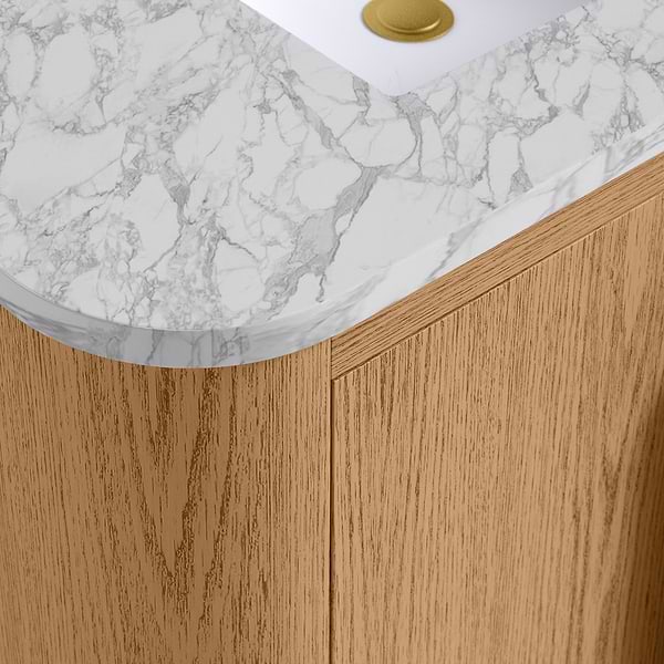 Harper Medium Ash 36" Single Vanity with Carrara Marble Top by TileBar Studio Vanities, View 3, open zoomed image