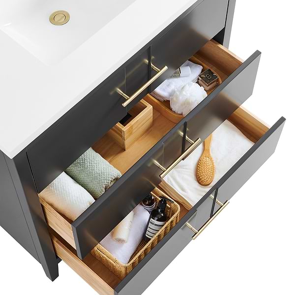 Iconic Charcoal and Gold 36" Single Vanity with Pure White Quartz Top