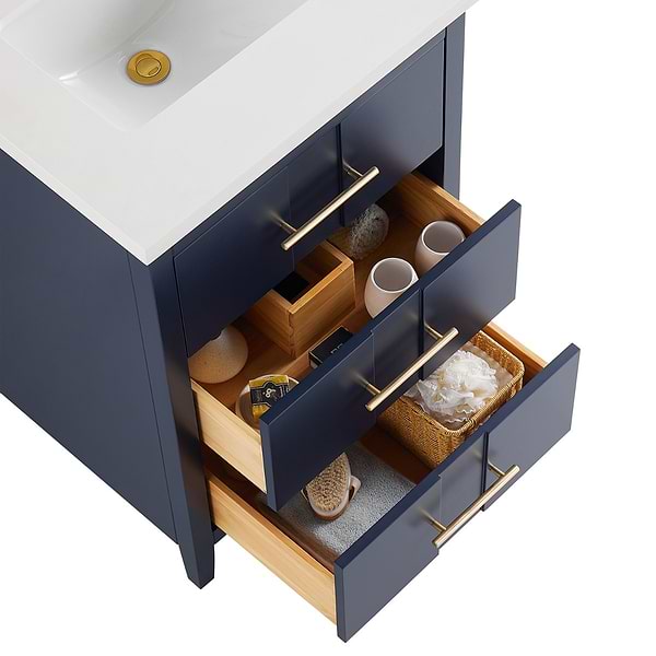 Iconic Navy and Gold 24" Single Vanity with Pure White Quartz Top