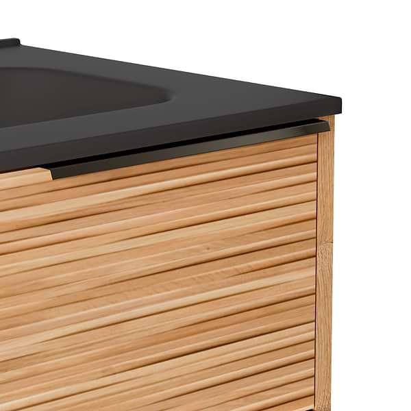 Kora Bamboo Faux Finish 40" Single Vanity with Integrated Black Ceramic Top & Black Handles