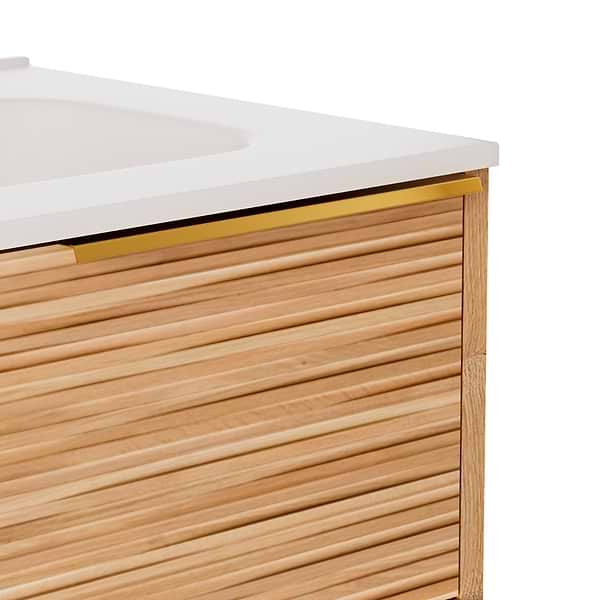 Kora Bamboo Faux Finish 24" Single Vanity with Integrated White Ceramic Top & Gold Handles