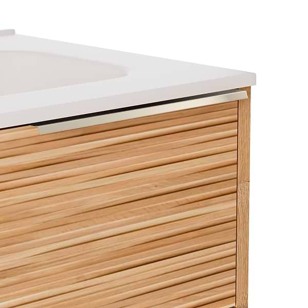 Kora Bamboo Faux Finish 40" Single Vanity with Integrated White Ceramic Top & Silver Handles