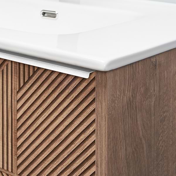 Kora Geo Faux Fluted 32" Single Vanity with Integrated White Ceramic Top & Silver Handles