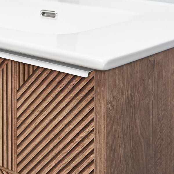 Kora Geo Faux Fluted 40" Single Vanity with Integrated White Ceramic Top & Silver Handles