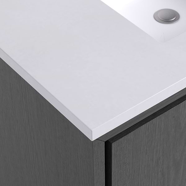 Setton Ebony Oak 24" Single Vanity with White Quartz Top by TileBar Studio Vanities, View 3, open zoomed image