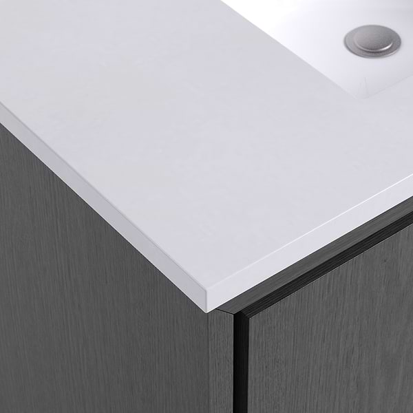 Setton Ebony Oak 36" Single Vanity with White Quartz Top by TileBar Studio Vanities, View 3, open zoomed image