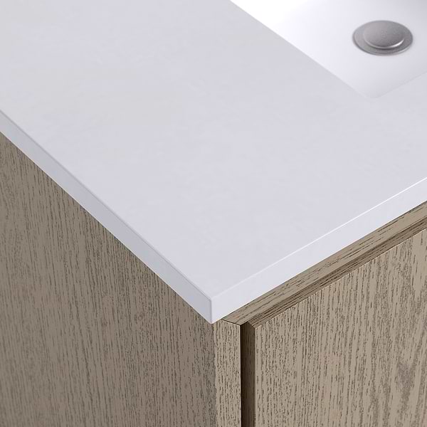 Setton Greige Ash 24" Single Vanity with White Quartz Top by TileBar Studio Vanities, View 3, open zoomed image