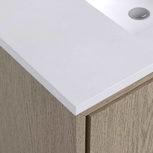 Setton Greige Ash 30" Single Vanity with White Quartz Top by TileBar Studio Vanities, View 3, open zoomed image