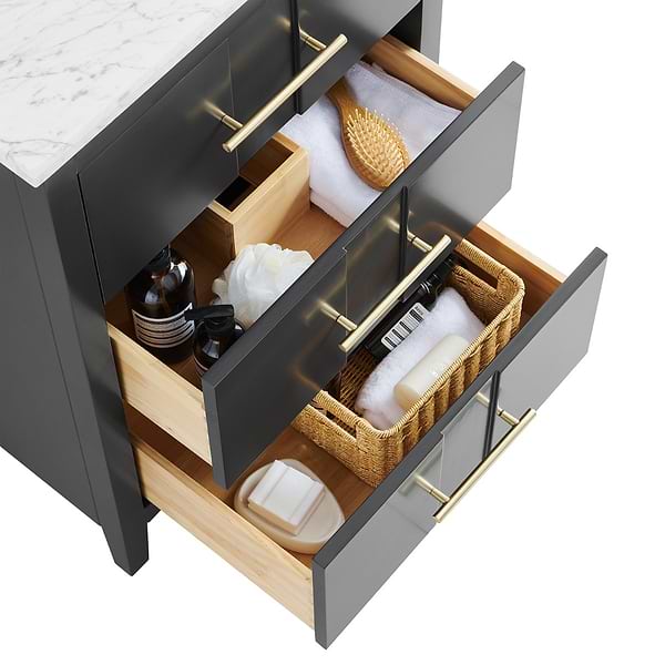 Iconic Charcoal and Gold 24" Single Vanity with Carrara Marble Top