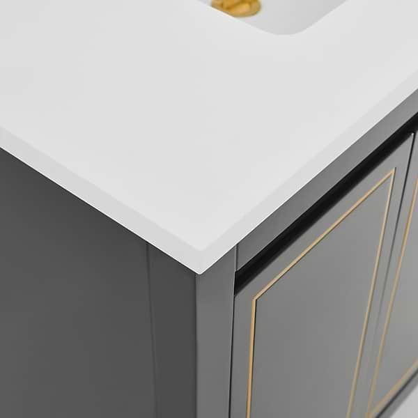 Province Charcoal and Gold 36" Single Vanity with Pure White Quartz Top