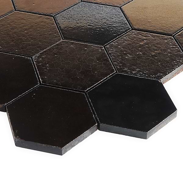Magma Hexagon Bronze 3" Polished Lava Stone Mosaic Tile