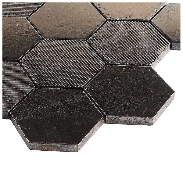 Magma Hexagon Mixed Bronze 3" Polished Lava Stone Mosaic Tile