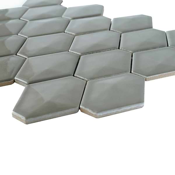 Brookline Diamond Warm Gray Glossy 3x4 Ceramic Mosaic Tile
