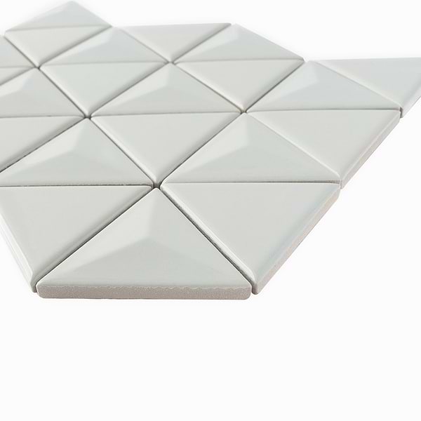 Brookline Triangle Mushroom Gray 4" Glossy Ceramic Mosaic Tile